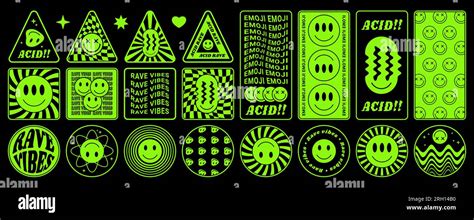 Y2k smiles. Psychedelic stickers. Trippy acid face and cool melt ...