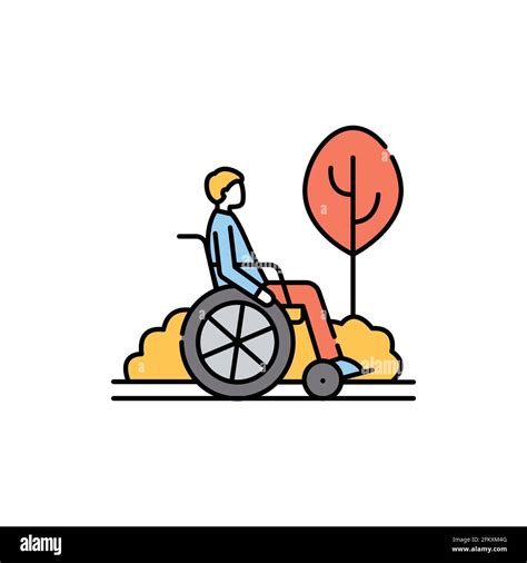 Disabled Person For A Walk Color Line Icon Disability Isolated Vector