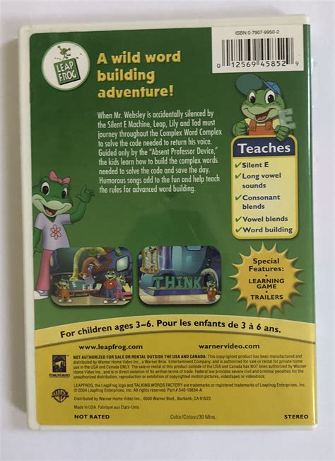 Leap Frog Talking Words Factory Code Word Caper Dvd Learning