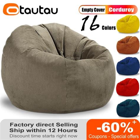 Otautau Corduroy Sofa Cover Bean Bag Chair Pouf Ottoman Big Beanbag