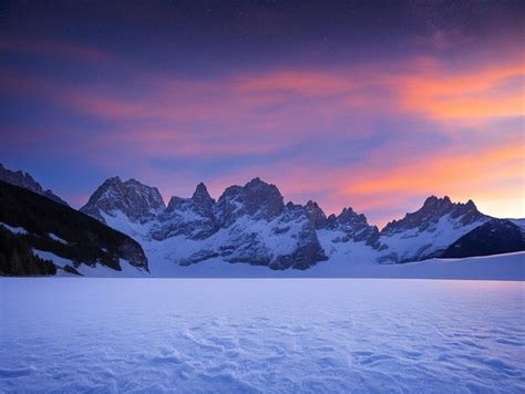 Premium Photo | Sunset in the snowy mountains