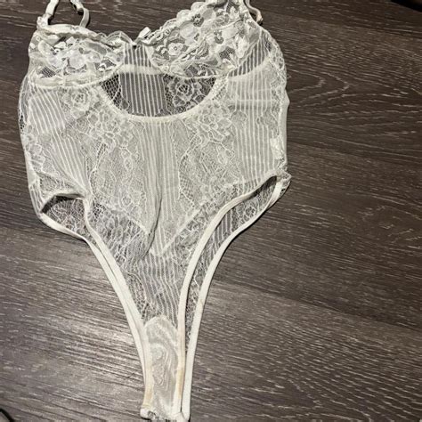 White Lace Bodysuit With Mesh Details Lingerie Depop