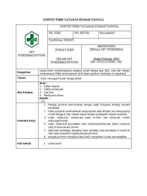 sop survey phbs tatanan rumah tangga
