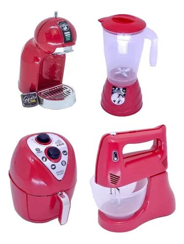 Kit Cozinha Infantil Verm Airfryer Bate Cafetei Liquidifica