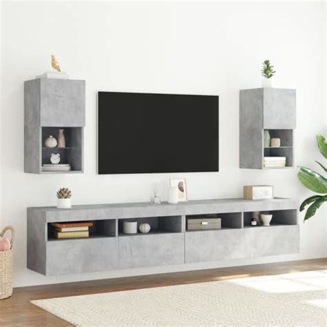 Keenso Meuble Tv Avec Lumi Res Led Gris B Ton X X Cm