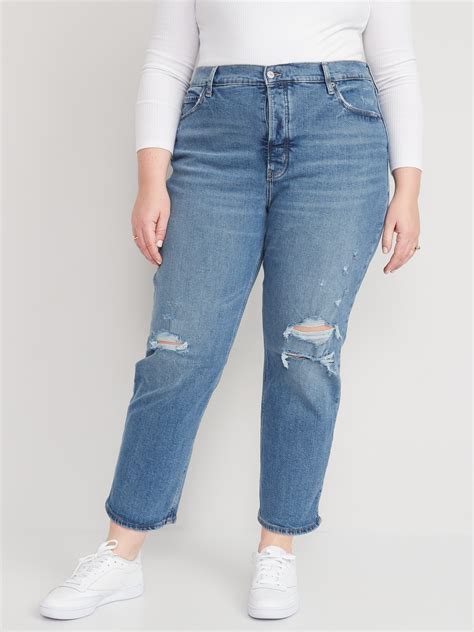 Extra High Waisted Button Fly Sky Hi Straight Ripped Jeans Old Navy