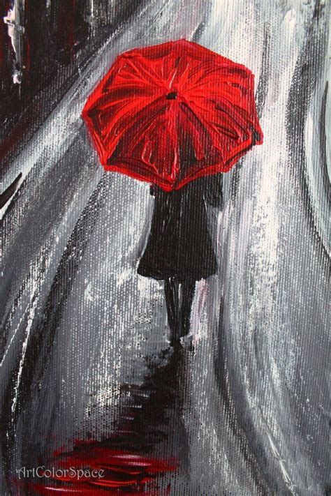 CHRISTMAS SALE Red umbrella painting Rainy day painting | Etsy #redumbrella | Acrylic painting ...