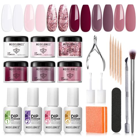 Amazon Modelones Dip Powder Nail Kit Colors White Nude Wine Red Pink Glitter Dip Nails