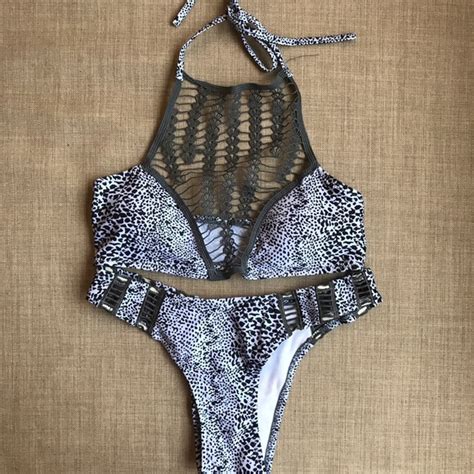 Swim Leopard High Neck Cut Out Bikini Nwt S Poshmark