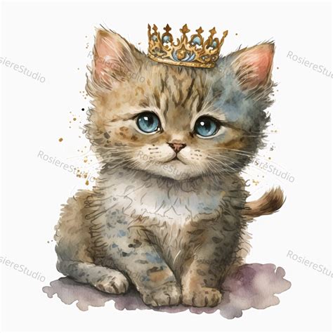 Prince Kitten Watercolor Clipart Cat T Pet Art Cat Etsy