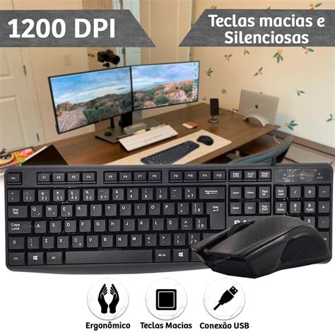 Kit Teclado E Mouse Fio Anatomico Teclas Silenciosas USB Submarino