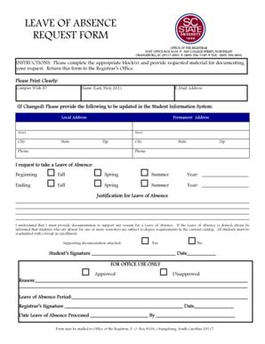 Fillable Online Scsu LEAVE OF ABSENCE REQUEST FORM South Carolina