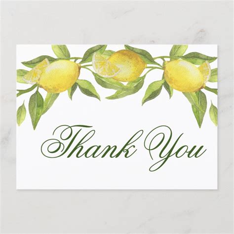 Lemons And Greenery Watercolor Thank You Card Zazzle