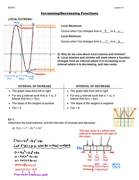 5 9 Increasing Decreasing Functions MCV4U Lesson 4 Increasing