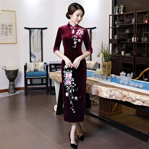 Aliexpress Buy Embroidery Velvet Qipao Dresses Plusi Size 4XL