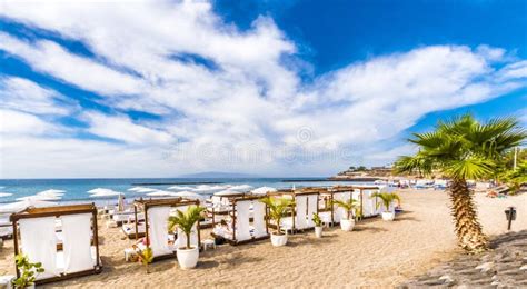 Fanabe Beach on Costa Adeje, Tenerife Stock Photo - Image of chair ...