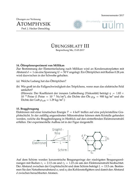 Blatt 03 Ubungen Zur Vorlesung ATOMPHYSIK Prof J Hecker Denschlag