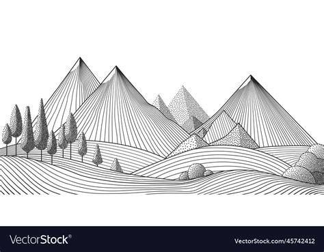 Mountain landscape of line art minimal Royalty Free Vector