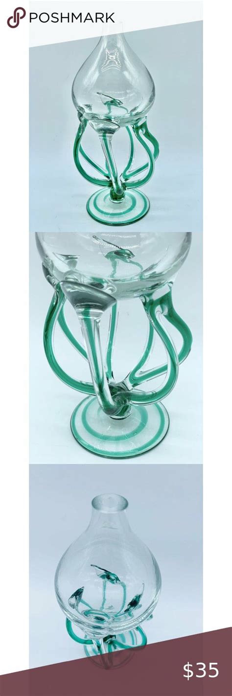 Jozefina Krosno Handblown Art Glass Green Jellyfish Oil Lamp Bud Vase