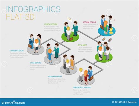 Flat D Isometric Web Infographic Organization Chart Concept Stock