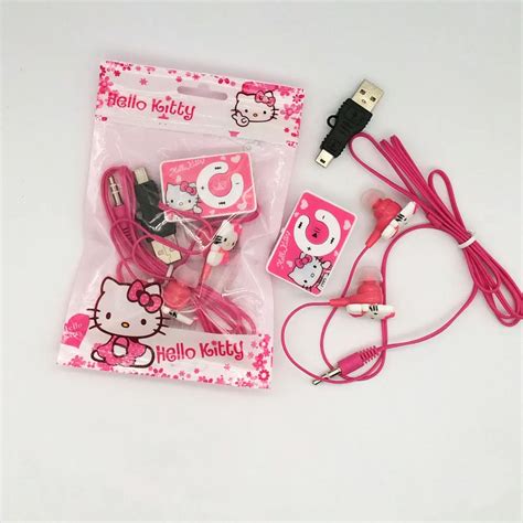 Hello Kitty MP3 Music Player Clip MP3 Players Support TF Card with Hello Kitty earphoe cable and ...