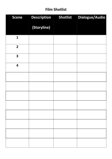 Shot List Templates 100 Free Pdf Excel Printable