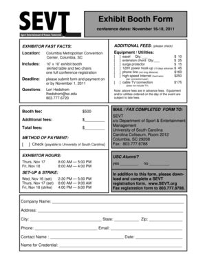 Fillable Online Hrsm Sc Exhibit Booth Form University Of South