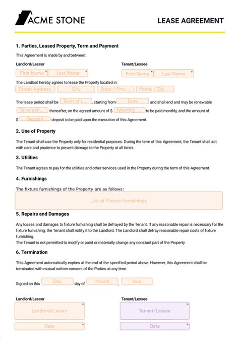 Simple One Page Lease Agreement Template - Sign Templates | Jotform