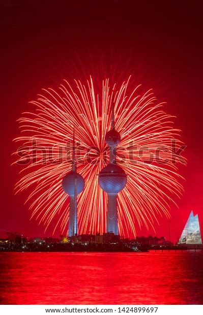 Fireworks On Kuwait Towers Kuwait City Stock Photo 1424899697 ...