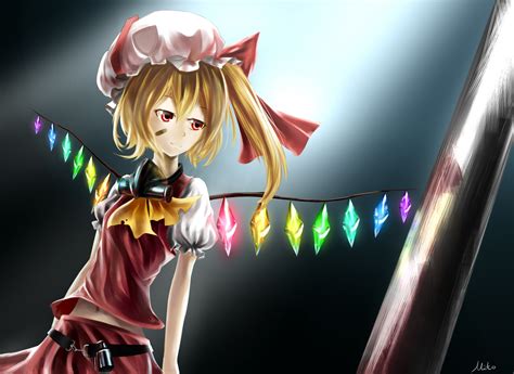 Bandaid Blonde Hair Flandre Scarlet Hat Mito Navel Red Eyes Short Hair Signed Touhou Vampire