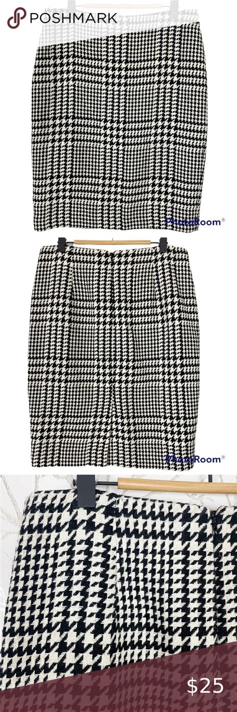 LIZ CLAIBORNE Wool Blend Black White Houndstooth Pencil Skirt Size 8