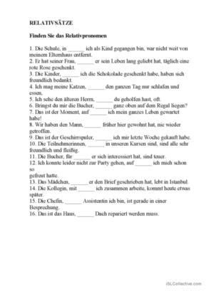 95 Relativsatze Deutsch DAF Arbeitsblätter pdf doc