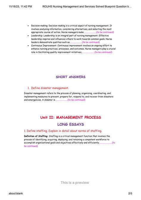 SOLUTION RGUHS Community Health Nursing 2 CHN 2 Solved Blueprint