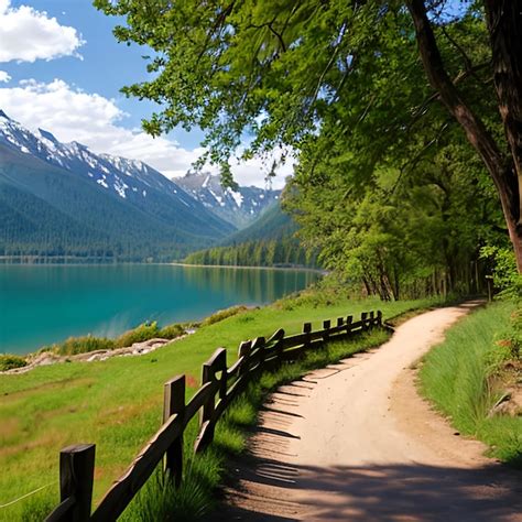 Premium AI Image | Scenic nature landscape of path near lake