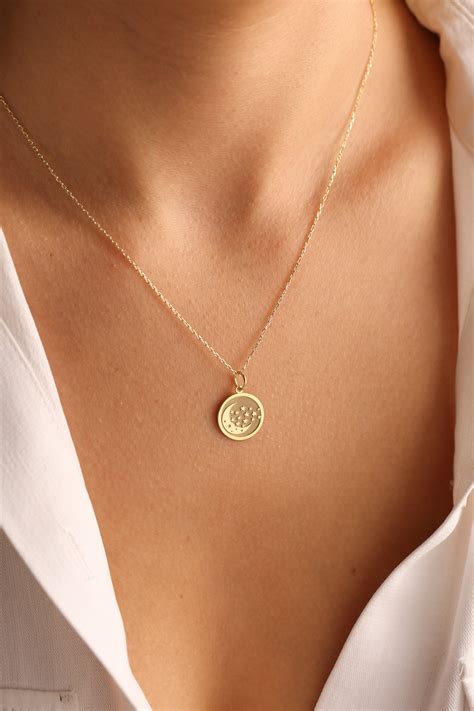 14k Solid Gold Moon Star Necklace Personalized Moon Etsy