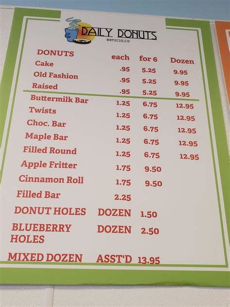 Menu at Daily Donuts, Benicia