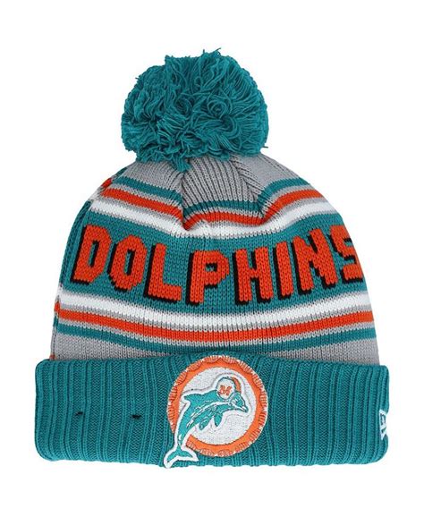 New Era Big Boys Gray Aqua Miami Dolphins Declare Team Cuffed Knit Hat With Pom Macys