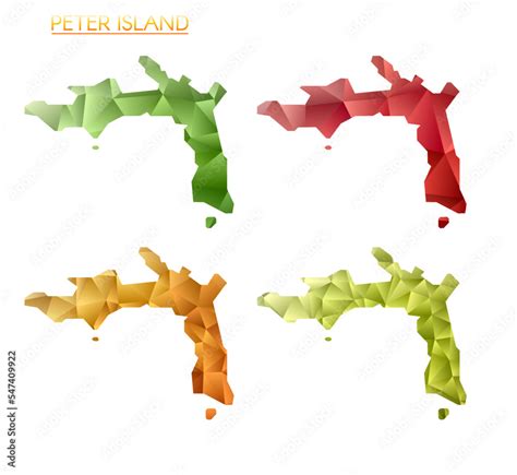 Set of vector polygonal maps of Peter Island. Bright gradient map of ...