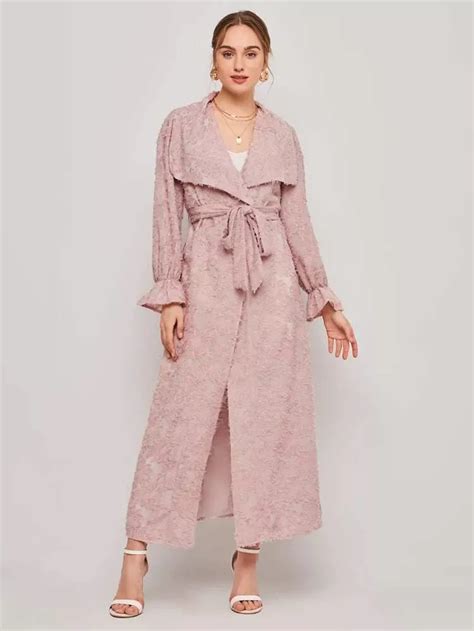 Shein Notched Collar Self Belted Coat