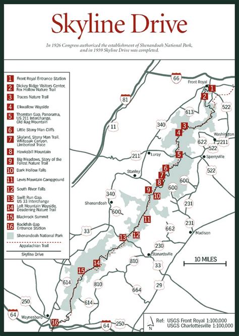 Shenandoah National Park Skyline Drive Map - United States Of America ...