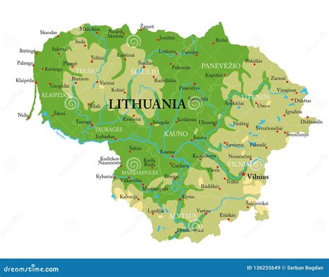 Lithuania physical map stock vector. Illustration of telsiai - 136255649