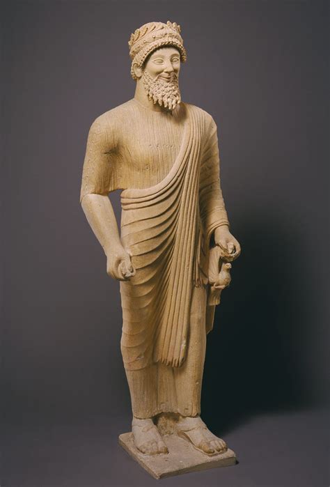 Limestone Statue Of A Bearded Man With Votive Offerings Period