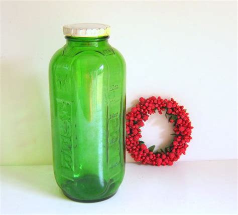 Vintage Green Glass Water Bottle Juice Bottle Farmhouse Etsy Vintage Green Glass Glass