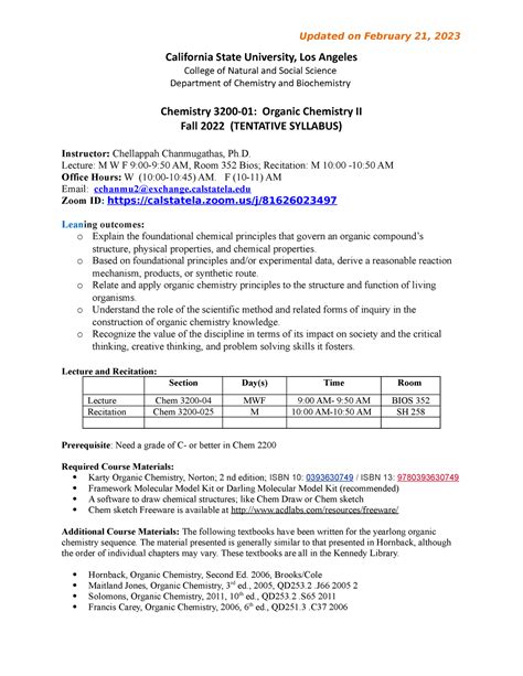 Chem 4300 Fall 2022 Syllabus Updated On February 21 2023 California