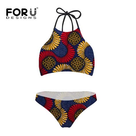 Forudesgins African Print Bikini Sets High Neck Tribal Style Sexy Retro