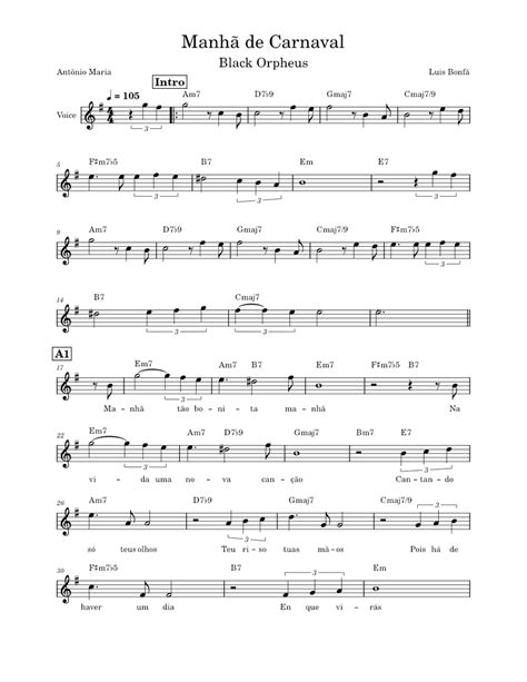 Manhã De Carnaval Black Orpheu Luís Bonfá Sheet Music For Vocals