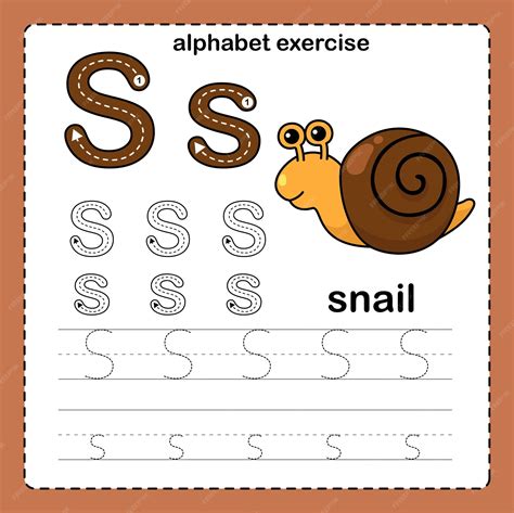 Alfabeto letra s caracol ejercicio con vector de ilustración de