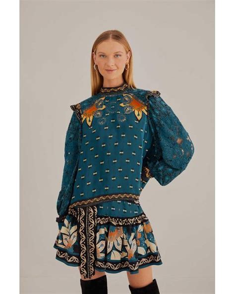 Farm Rio Blue Ainika Chill Long Sleeve Blouse Lyst