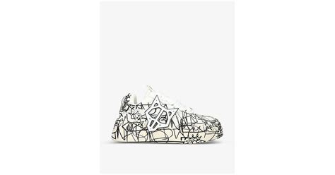 Naked Wolfe Kosa Scribble Patterned Leather Low Top Trainers In White For Men Lyst