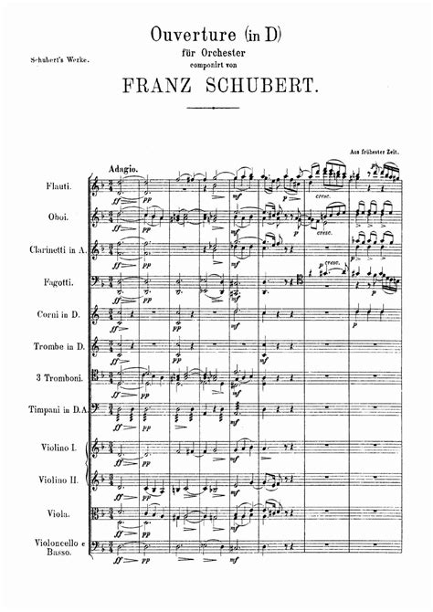 Schubert Franz Overture In D Major D12 Score